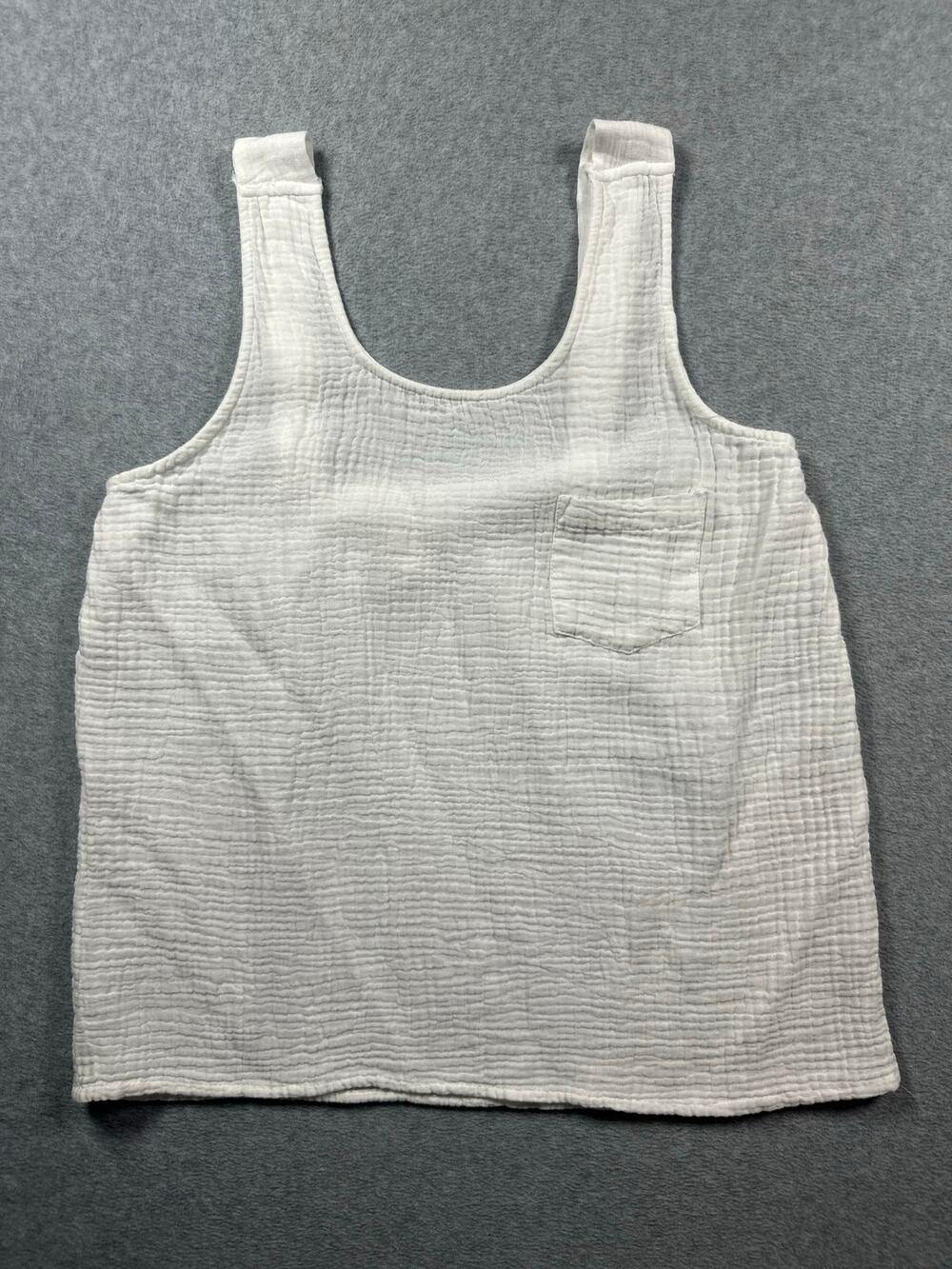 Japna Sleepwear Tank Top Women's Medium White Cotton Crinkle Gauze Front Pocket